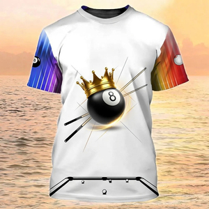 Camiseta de Billar S.Q.F Crown 8 Ball/Snooker King, Estilo Vintage, Casual, Deportiva, Transpirable, Manga Corta, 100% Poliéster, Secado Rápido - Product Image 1