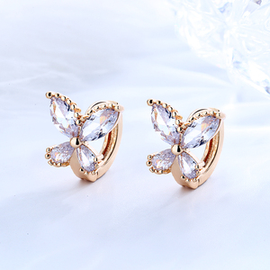 Pendientes de circonia cúbica chapados en oro de 18K para mujer, aretes de Mariposa de diamante de colores, Huggie dorado - Product Image 5