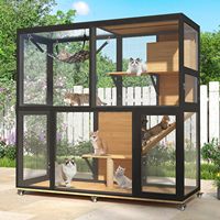 Cage à chat spacieuse et luxueuse en bois de haute qualité avec roues, plateformes multi-niveaux, hamac, portes verrouillables, utilisation en intérieur pour plusieurs chats
