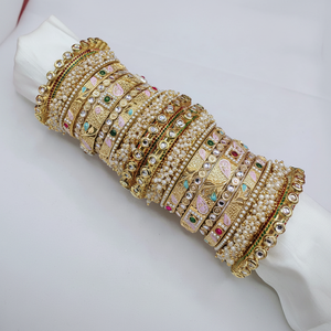 Luxury Kundan Meenakari and Pearl <b>Bangles</b> <b>Set</b> Glam Finish Designer Jewelry for Women Wedding and Celebration Wear - Product Image 2