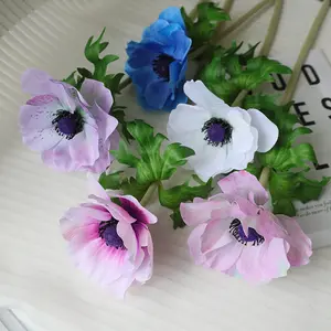 Yu Beauty Artificial Flocking Anemone Poppy Flowers Home Living Room Foreign Trade Auditorium Decoration Graduation Mother's Day