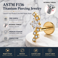 Aopo Piercing en Titane ASTM F136 Plaqué Or PVD, Labret avec Zircon Transparent Motif Fleur, pour Hélix, Conch, Lèvre, Bijou de Piercing