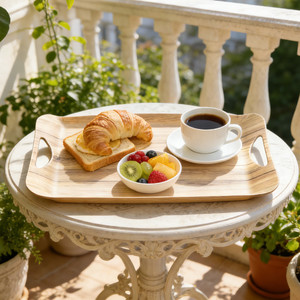 Grands plateaux de service multifonctionnels en mélamine de 18 pouces avec poignées pour le petit-déjeuner, l'heure du thé et les collations - Product Image 3