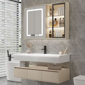 Meuble de salle de bain avec lavabo intégré et miroir intelligent, résistant à l'eau et aux taches, personnalisable en design. - Product Image 4