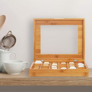 Wooden Tea <b>Box</b> Large Capacity With Lid For Tea Bag Storage Coffee Pod Organizer <b>Gift</b> Packaging <b>Box</b> <b>Empty</b> Container - Product Image 1