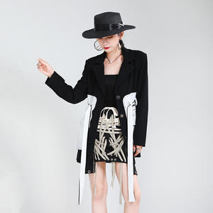 Abrigos y chaquetas para mujer, chaqueta de moda en blanco y negro, abrigo de traje de longitud media ajustado a la cintura nostálgico Retro para mujer - Product Image 3