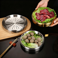 Piring Sajian Bulat Minimalis Modern dari Baja Tahan Karat 304 untuk Hot Pot, BBQ, Prasmanan Sayuran, dan Hidangan Beraneka Ragam di Dapur