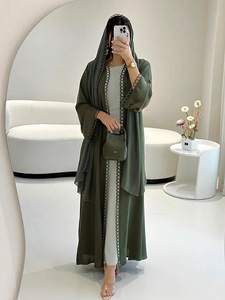 Vêtements pour femmes à la mode Robe en mousseline de soie à imprimé musulman Mode Dubaï Cardigan élégant avec foulard Ensemble deux pièces Abaya - Product Image 2