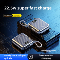 Nouvelle conception de batterie externe 10000mAh avec lumière LED, charge rapide QC3.0 PD 22.5W, portable, type-C, câble intégré