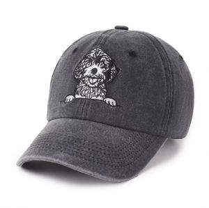 Casquette de baseball vintage en jean délavé à 6 panneaux, style 'Dad Hat', avec broderie motif chiot et feuille, visière incurvée réglable, pour hommes et femmes, vente en gros - Product Image 2