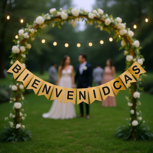 Guirnalda de Bienvenida para Fiestas, Letras de Papel Dorado de 4 Metros, Decoración para Bodas, Uso en Interiores, Modelo 44283 - Product Image 2