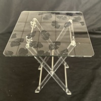 Ensemble de table basse moderne pliable en acrylique 4 pièces avec impression soyeuse sur le dessus pour appartement et mobilier de salle à manger/salon