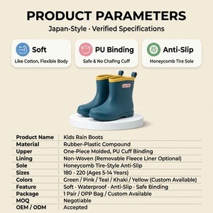 New Soft Flexible Kids <strong>Waterproof</strong> Rain <strong>Boots</strong> With Back <strong>Pull</strong> Loop Removable Liner For Spring Autumn Puddle Play Children Gumboots - Product Image 6