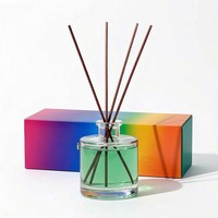 Diffuseur d'arômes sans flamme en verre sodocalcique transparent cylindrique transfrontalier de 100 ml avec bâtonnets en rotin et fleurs séchées