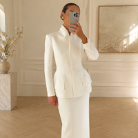 Ensemble tailleur jupe et blazer blanc de luxe pour femme, élégant, formel, pour le bureau, deux pièces, en tissu peigné, personnalisable OEM ODM, vente en gros
