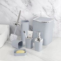 Ensemble de Salle de Bain de Luxe 6 Pièces en Plastique pour la Maison, Comprenant une Poubelle, une Boîte à Savon, une Tasse, et une Brosse WC