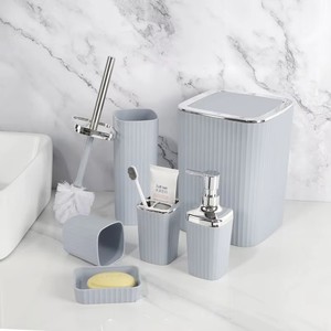浴室アクセサリー6ピースプラスチック洗濯家庭用品ゴミ缶ソープボックスカップWCトイレブラシ家庭用高級バスルームセット - Product Image 6