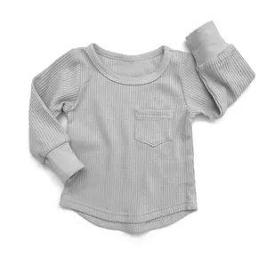 Pullover Kaus Lengan Panjang, Sweater Atasan 100% Katun Pita Anak Lengan Panjang Leher