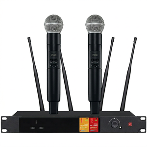 Sistema de Micrófono Inalámbrico de 2 Canales, Micrófono de Mano con Batería AA, Conector XLR, Pantalla OLED, Alcance de 200M, para KTV, Karaoke, Transmisión en Vivo - Product Image 1
