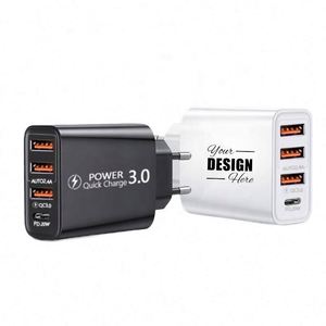 Custom Durable PVC Multi-Port 25W <b>USB</b>-<b>C</b> Charger Adapter Fast PD & QC <b>Charge</b> for iPhone 12-16 Samsung S24-S22 EU <b>Plug</b> - Product Image 1