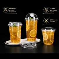 Gobelets en plastique transparent jetables en PP à paroi simple, forme en U, écologiques, avec logo personnalisé OEM/ODM, 6/8/9/16/24/32 oz, pour boissons froides avec couvercle