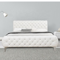 Willsoon Nouveau Magasin Moderne Élégant Lit Queen Size Cristal Diamant Tête de lit haute Blanc PU Cuir Doux Cadre en bois pour la maison