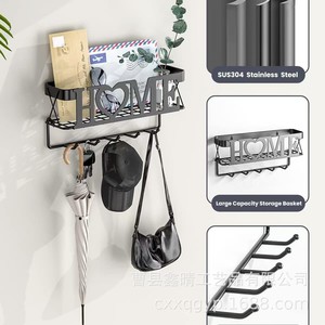 Home Wall Mounted Mail Key Organizer <b>Black</b> Metal Rack With <b>Hooks</b> For Entryway Storage 28cm Rectangle Shape - Product Image 3