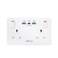 Leishen-Couvercle en métal en acier inoxydable British 13A 2 Gang 3 Pin Double UK BS Standard Switch Prise murale avec 3.6A Dual USBA + USBC