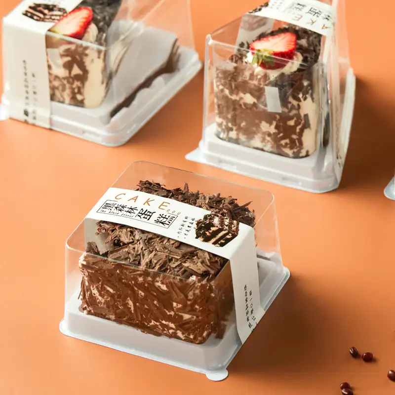 Caja transparente para guardar tartas, recipiente desechable de plástico para pasteles con Base blanca