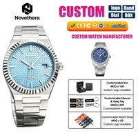 Montre automatique pour homme 1612 Octagon Fluted Bezel avec cadran à grille embossée, bracelet en acier inoxydable, revêtement saphir, montre-bracelet de style business