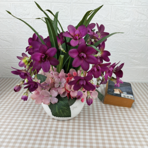 Composizione Floreale Artificiale Profumata Moderna Fatta a Mano con Orchidea Realistica <span class=keywords><strong>in</strong></span> <span class=keywords><strong>Vaso</strong></span> di Ceramica per Arredamento Casa, Ecologica - Product Image 1