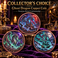 Pièce de monnaie d'imitation en cuivre pur 999 de 1 oz, électroplaquée, série Halloween, Dragon Fantôme 3D en relief, couleur UV, artisanat métallique