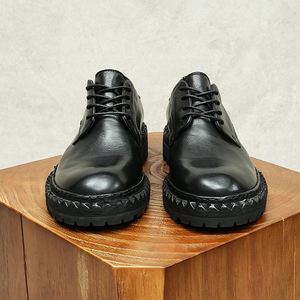 Chaussures de mariage pour hommes en cuir véritable, bout rond, plateforme, sur mesure, haut de gamme, neuves, pour occasions formelles. - Product Image 3