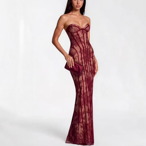 Robe moulante en dentelle coupe ajustée, style européen et américain, avec décolleté cœur et superposition transparente, pour soirée - Product Image 4