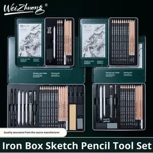 Juego de lápices de <span class=keywords><strong>dibujo</strong></span> Hui Xiang Bo Da en caja metálica, para estudiantes de arte, lápices de carbón, lápices mate 2B para principiantes - Product Image 3