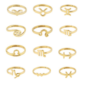 Haute Poli 18K Plaqué Or Bijoux Réglable 12 <span class=keywords><strong>Horoscope</strong></span> Signe Étoile En Acier Inoxydable Zodiaque Anneaux Pour Femmes Hommes - Product Image 6