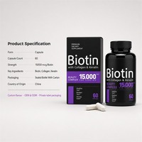 Kapsul Kolagen Peptida & Biotin OEM ODM - Vegan Alami Bebas Gluten 60 Kapsul Suplemen Herbal untuk Pertumbuhan Rambut