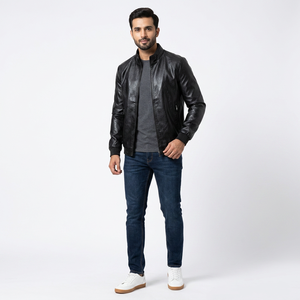 2026 Custom Men's Leather Blazer <b>Jacket</b> Vintage Fleece Streetwear Stand Collar <b>Zipper</b> Autumn Winter Canvas <b>jacket</b> for men - Product Image 1