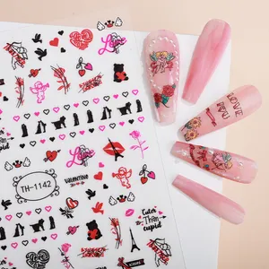 2023 Nieuwe Valentijnsdag Hot Verkopen Zelfklevende Valentijnsdag Roos Hart Bloem Nail Art Stickers