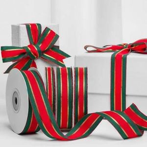 Christmas Valentine's Day 100% Polyester 10-25mm Red Green Grosgrain <b>Ribbon</b> Roll for Gift Wrapping Eco-Friendly Birthday/Wedding - Product Image 1