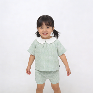 Conjunto de Ropa de Verano para Bebés, 70% Viscosa 30% <span class=keywords><strong>Lino</strong></span>, Nuevo Diseño con Cuello Peter <span class=keywords><strong>Pan</strong></span>, Casual, de Secado Rápido, Manga Corta, para Niñas - Product Image 1