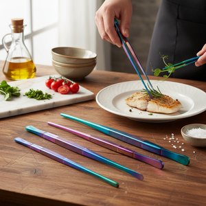 Grayrocks Eco-Friendly CE/EU Certified Cooking Tweezers Tongs 4-Piece Set 12-Inch Rainbow Curved Stainless Steel <b>Utensils</b> - Product Image 3