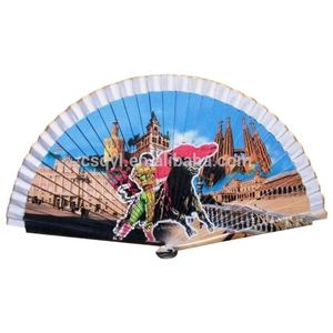 Promotional Custom Painted Folk Art Spanish Abanicos Wooden Folding <b>Hand</b> <b>Fan</b> for Events - Product Image 2