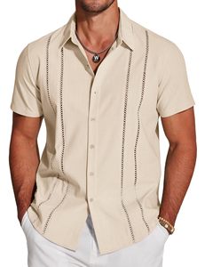 Camisa de Hombre de Manga Corta Estilo <span class=keywords><strong>Guayabera</strong></span>, Tela de Lino, Cierre de Botones, Informal de Playa para Verano, Ligera - Product Image 5
