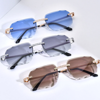 Lunettes de soleil Borregls sans monture pour femmes, marque de luxe, design diamant, lunettes de soleil carrées sans monture pour hommes, verres en nylon dégradé 150267T
