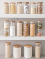 Bocaux hermétiques en verre pour le stockage des aliments couvercle en bambou boîtes d'épices de cuisine conteneurs de stockage de café ensemble de logo de spaghetti vente en gros