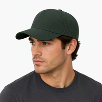 Casquette de baseball et chapeau de golf vert foncé découpés au laser, perforés, respirants, avec panneaux latéraux et logo personnalisé, pour patrouilles de gardiens forestiers