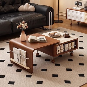 French Vintage Style Extendable Coffee <b>Table</b> Wood Top Multi Functional Square <b>Sofa</b> <b>Side</b> <b>Table</b> Small Apartment Use - Product Image 2