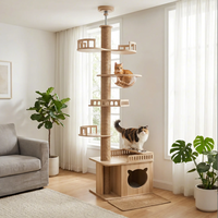 Arbre à chat moderne au sol et au plafond avec bac à litière intégré, 4 niveaux, hauteur réglable, en bois et sisal, plateforme gain de place, sans perçage, OEM