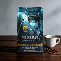Sachet de café à fond plat personnalisé avec valve de dégazage et fermeture éclair refermable pour l'emballage de café moulu torréfié moyen